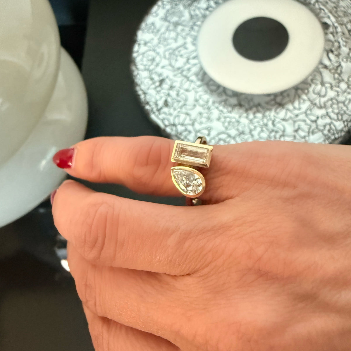 14KT Gold 2ct Lab Diamond Toi Et Moi Pinky Ring