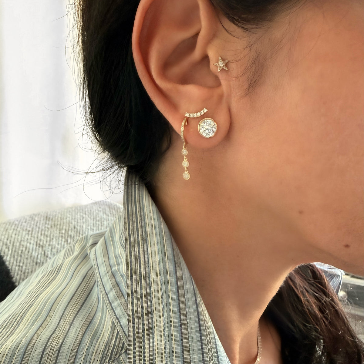 14KT Gold 3ct Bezel Set Round Lab Diamond Stud Earrings