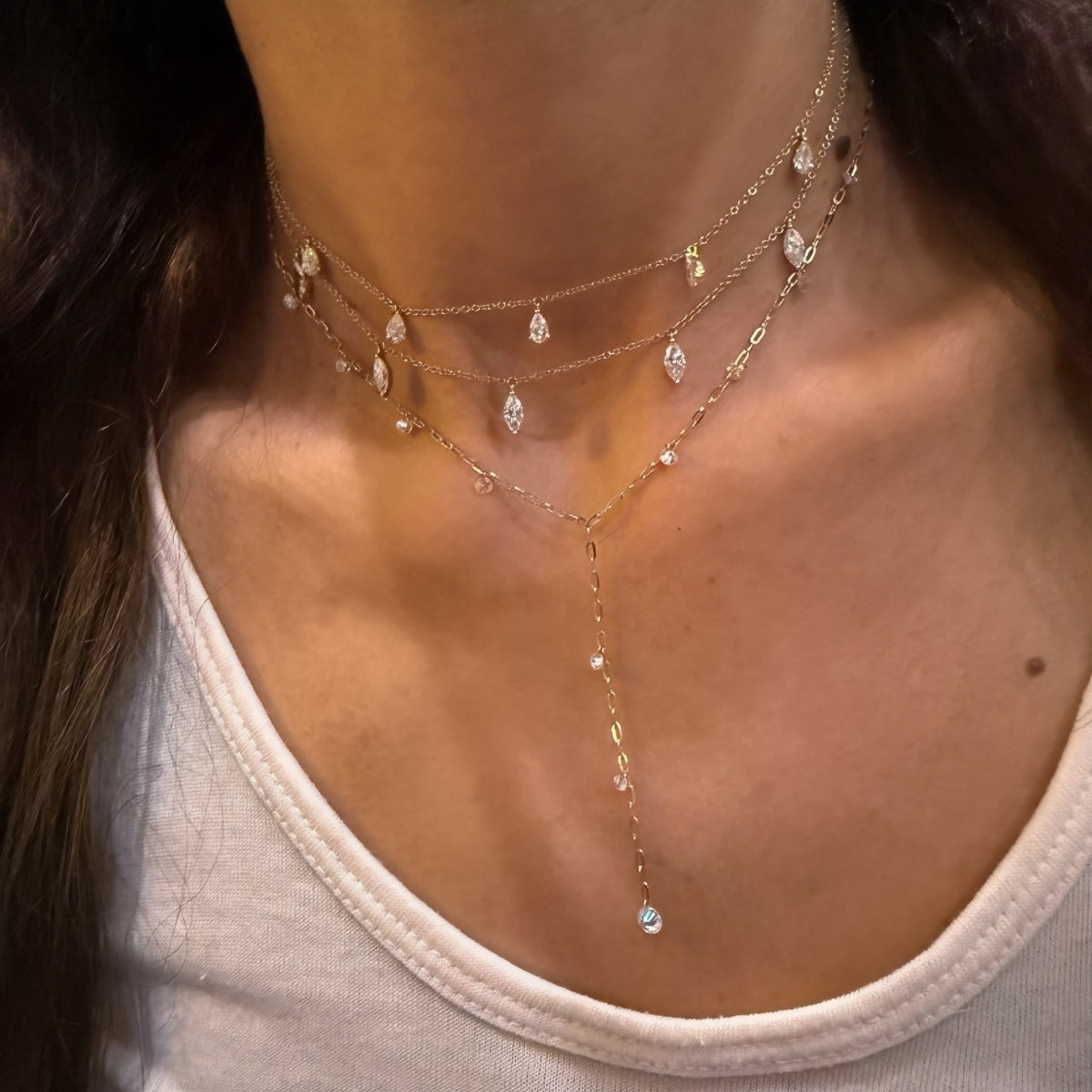 14KT Gold 1ct Pear Lab Diamond Drop Necklace