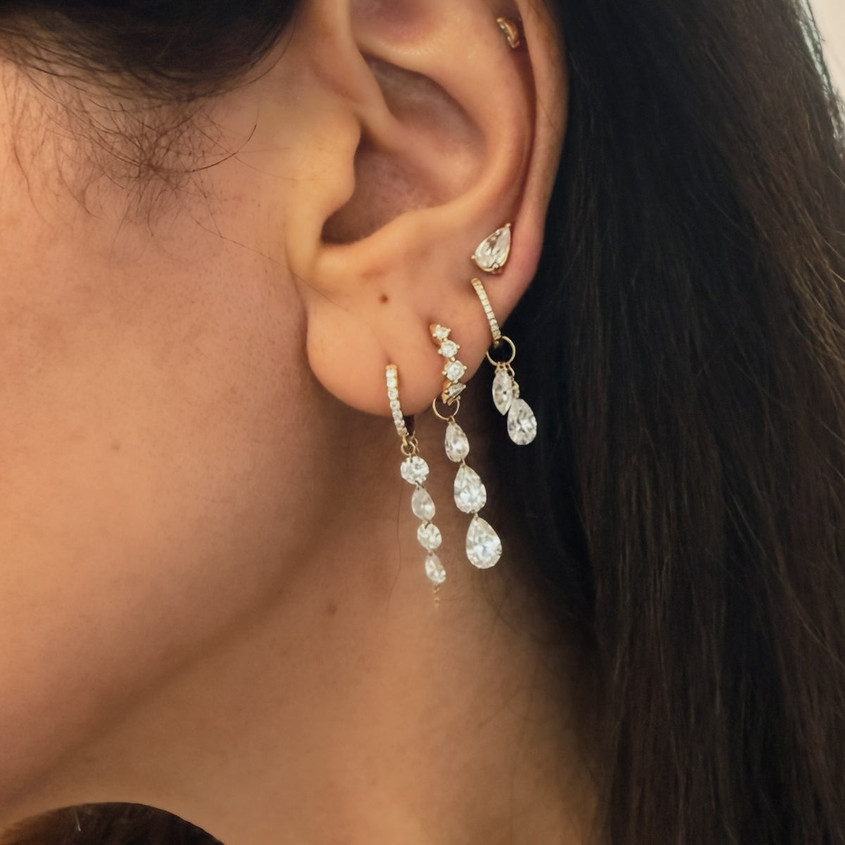 14KT Gold 1ct Pear Lab Diamond Stud Earrings