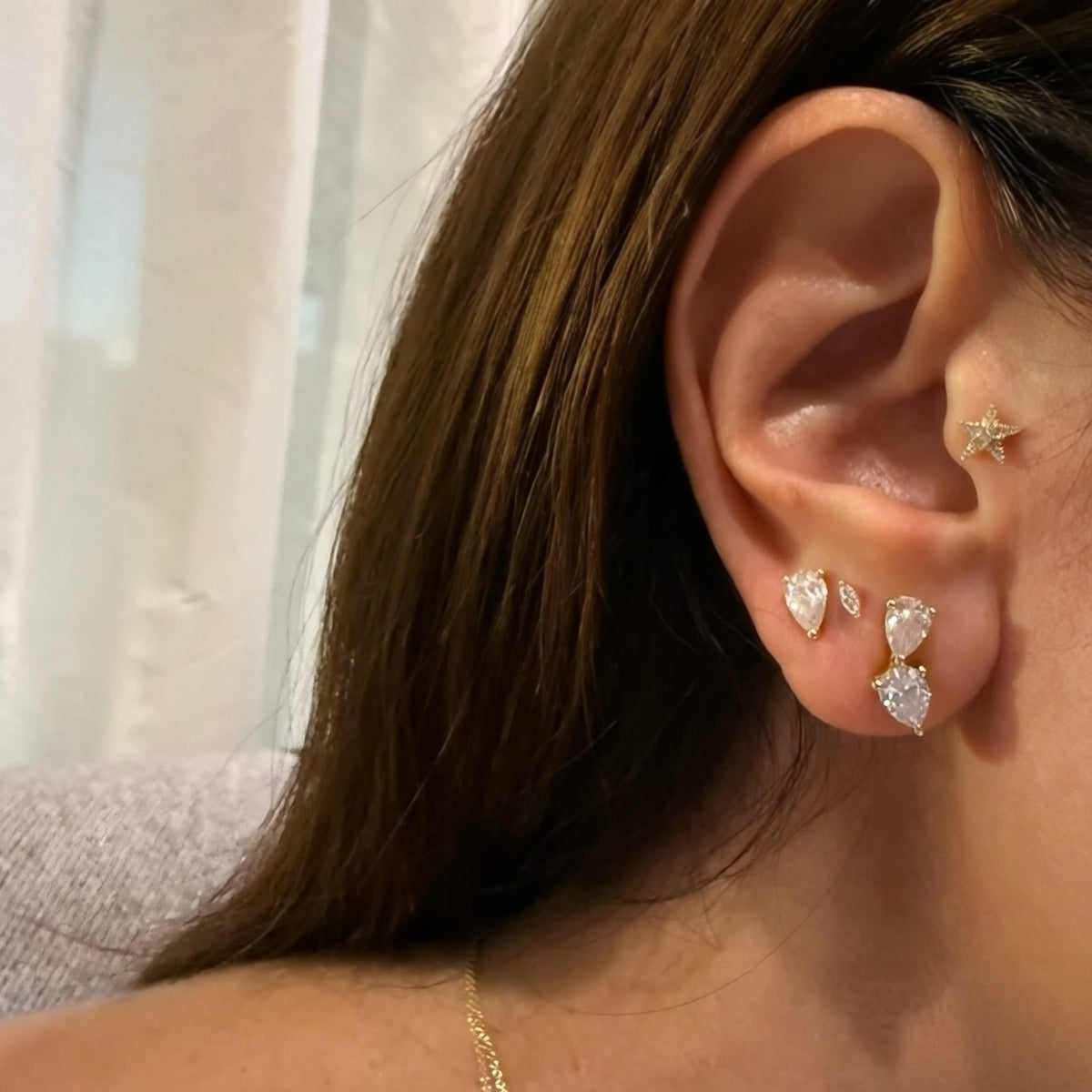14KT Gold 2.20ct Double Tilted Pear Lab Diamond Stud Earrings