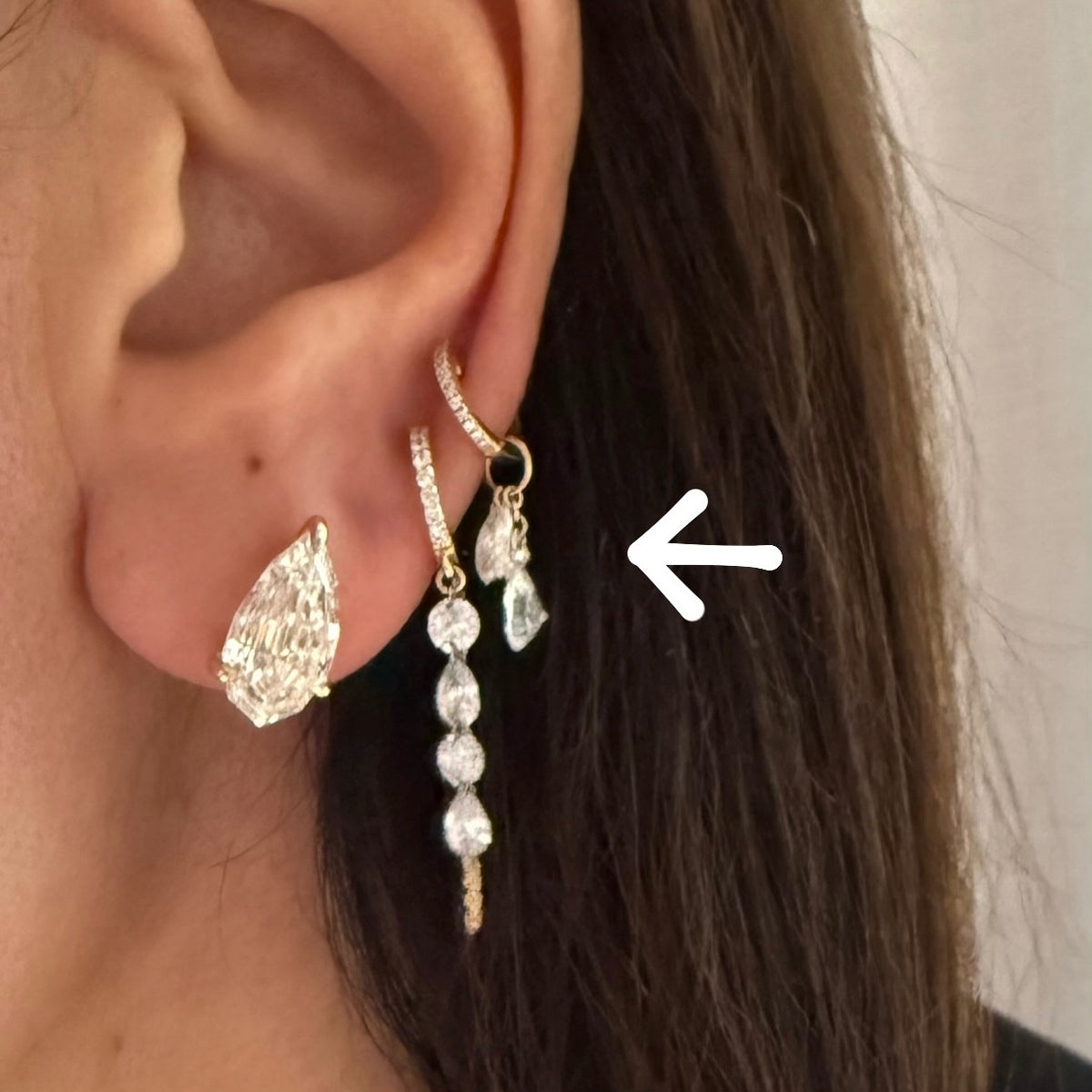 14KT Gold 2ct Floating Drilled Multi Shaped Lab Diamond Earring Charm