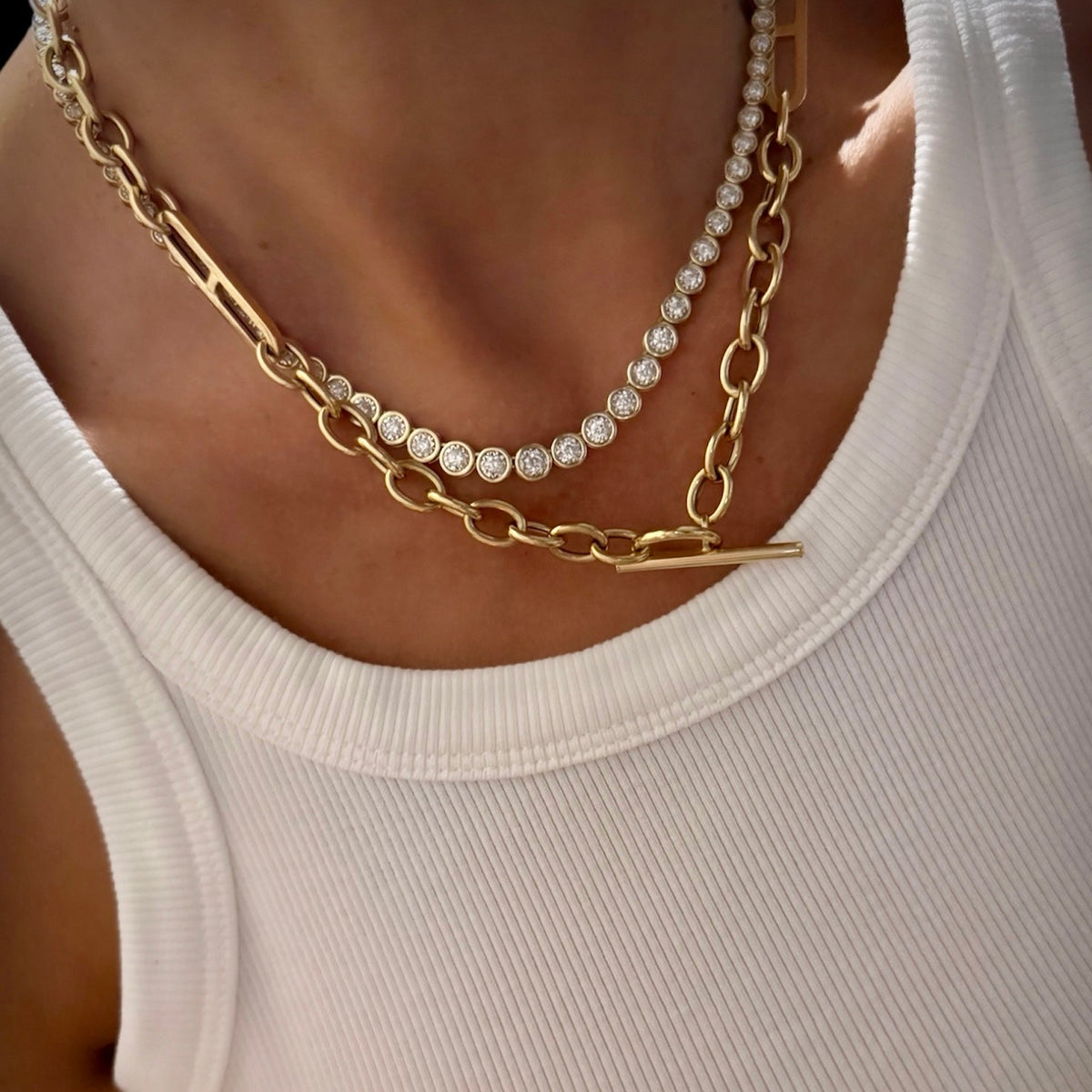 14KT Gold Diamond The Line Bezel Set Tennis Necklace Grand