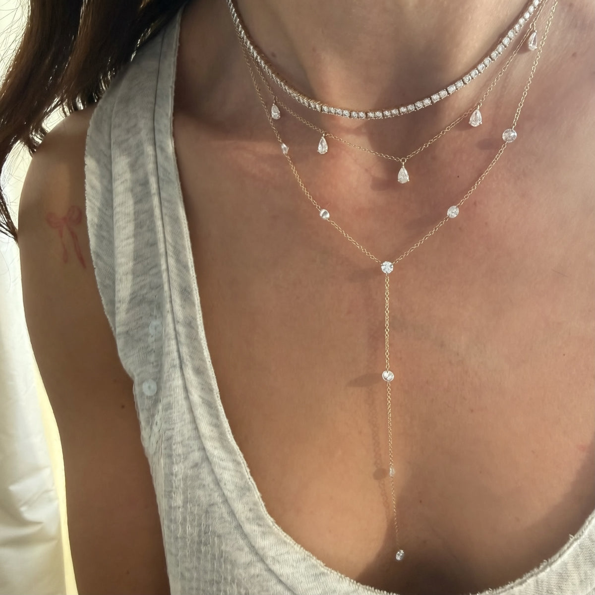 14KT Gold 1ct Pear Lab Diamond Drop Necklace