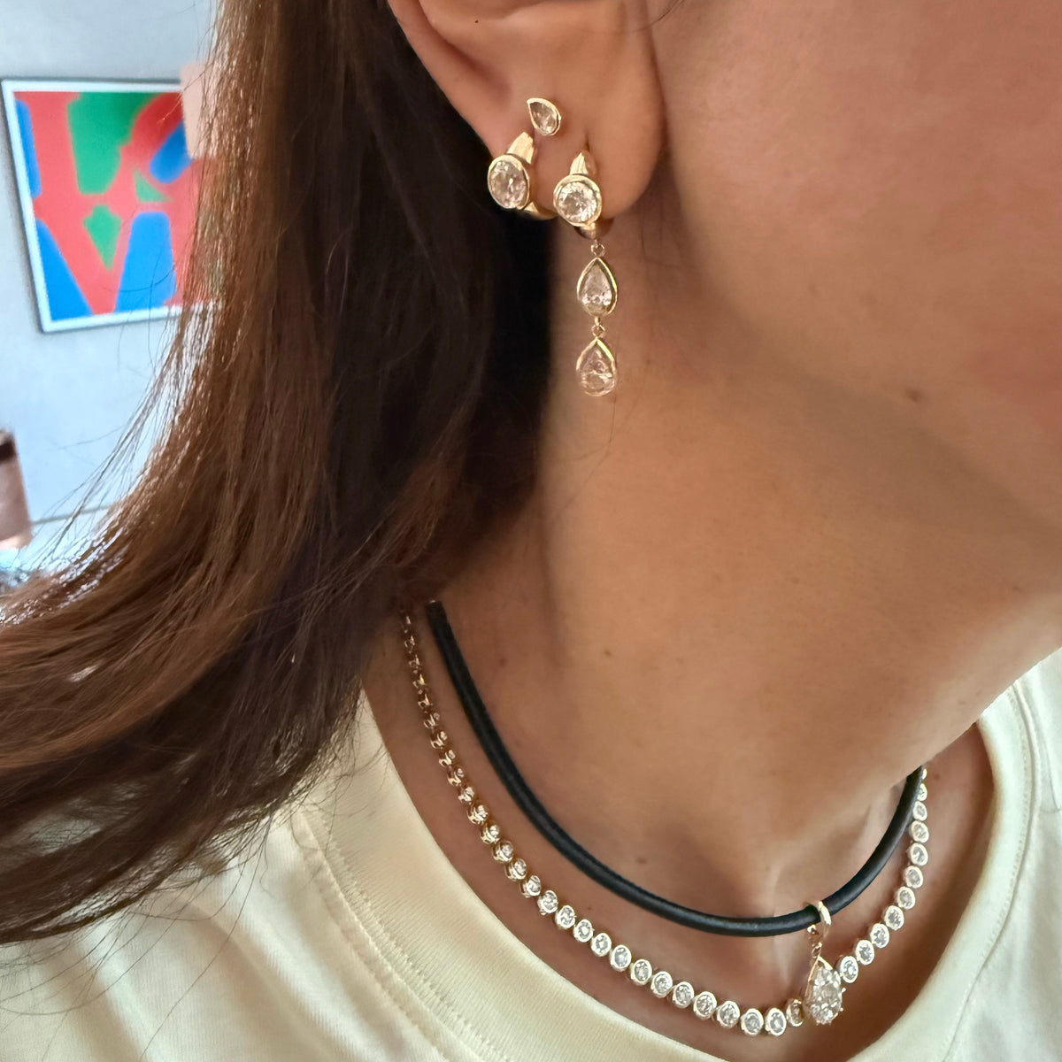 14KT Gold 2.70ct Multi-Shape Lab Diamond Drop Huggie Earrings