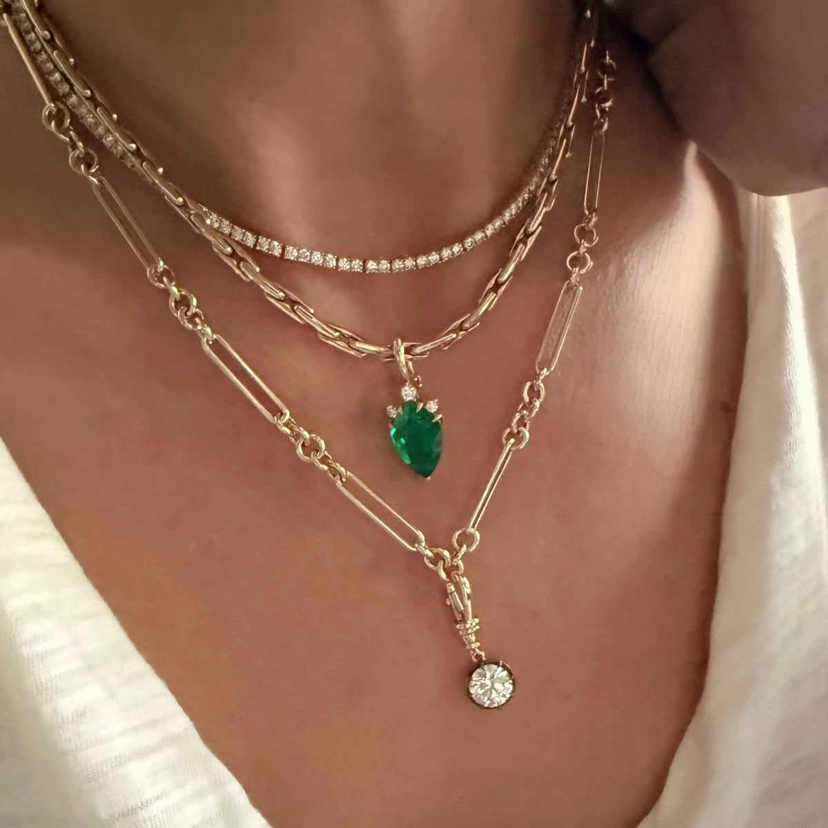 14KT Gold Slim Multi Link Charm Chain Necklace