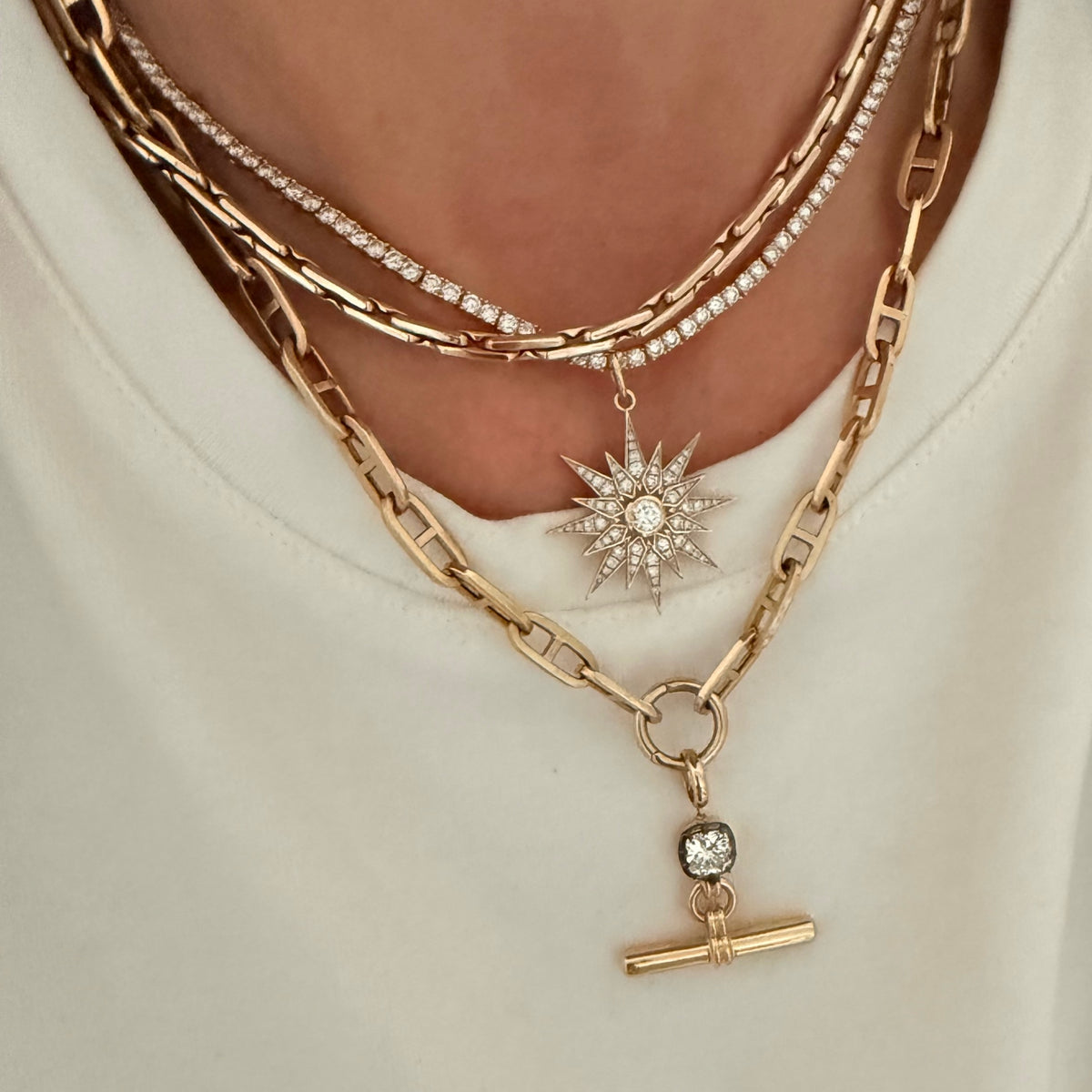 14KT Gold 1ct Square Cushion Lab Diamond Georgian Toggle Bar Pendant