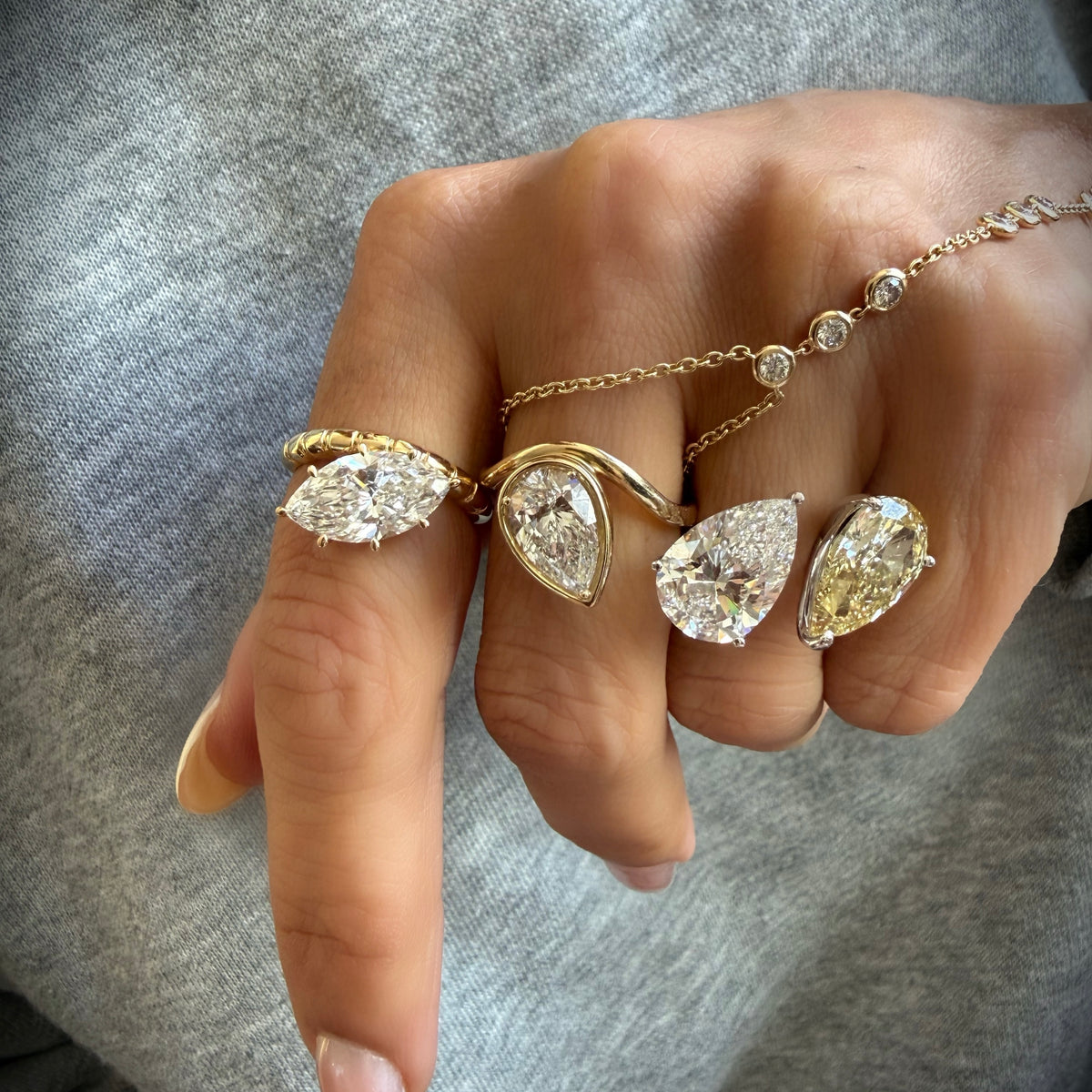 14KT Gold Tilted 3ct Marquise Lab Bespoke Diamond Ring