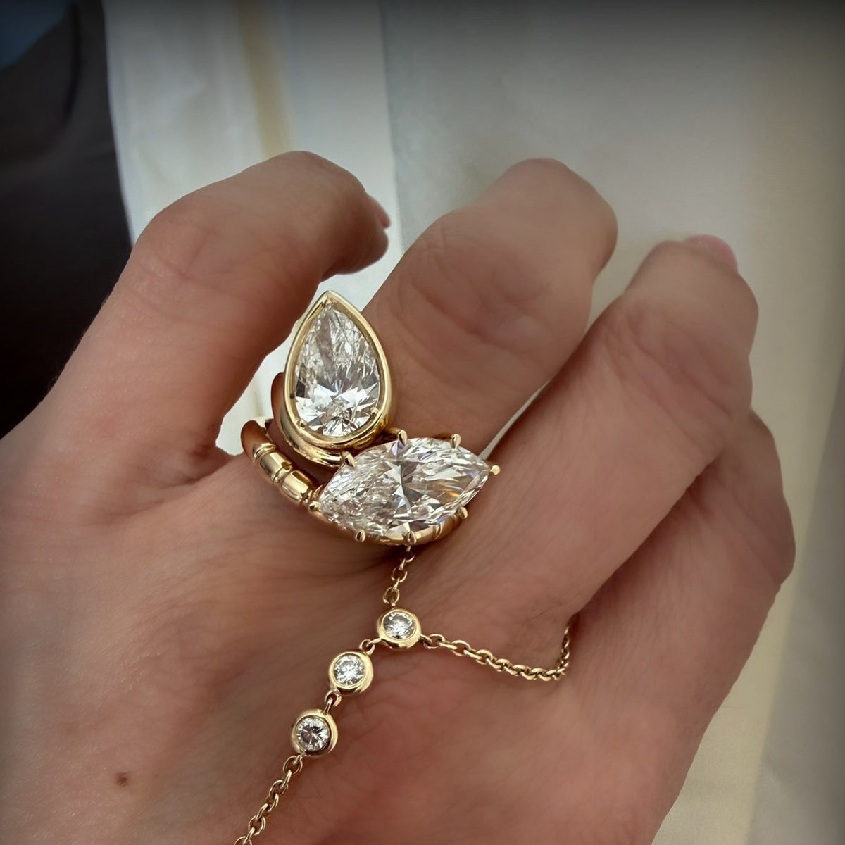 14KT Gold 2ct Tilted Pear Lab Diamond Ring