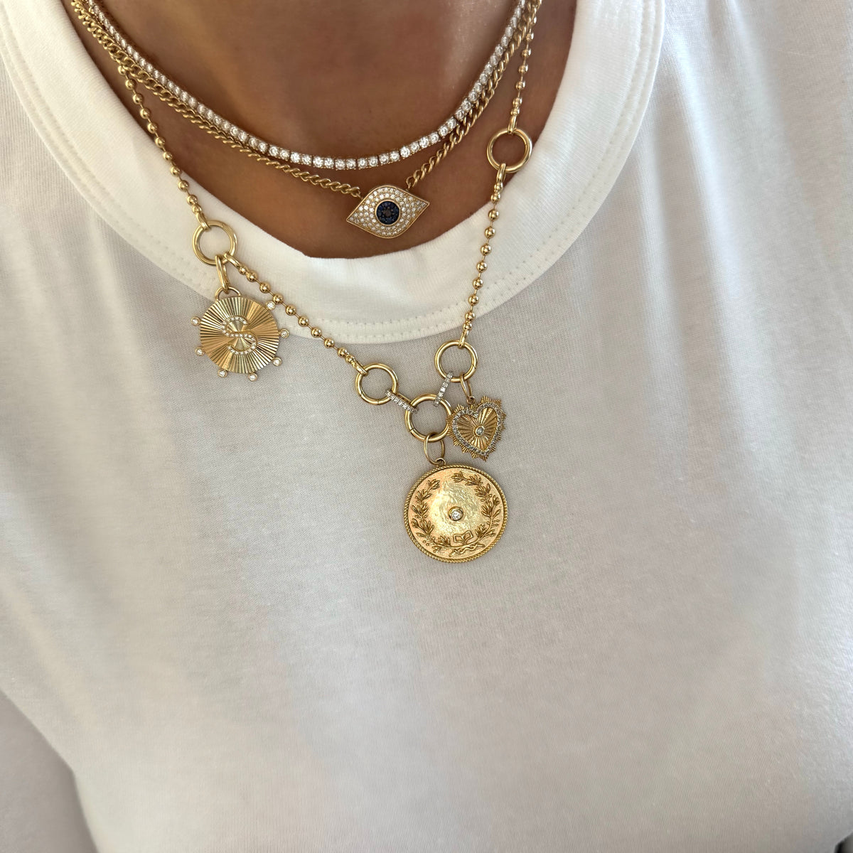 14KT Gold Diamond Petite Scalloped Heart Pendant Charm