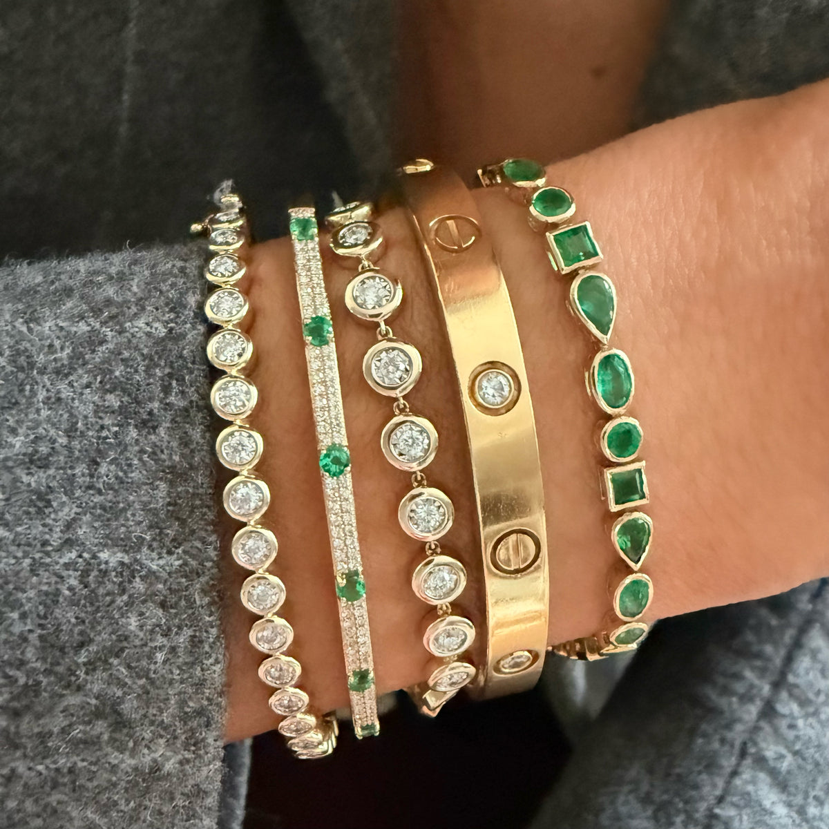 14KT Gold Diamond Emerald Bangle Bracelet