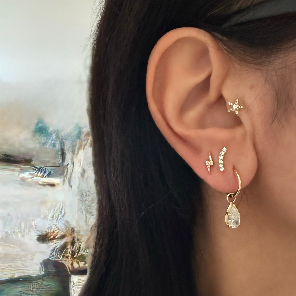 14KT Gold Diamond Petite Lightning Bolt Stud Earrings