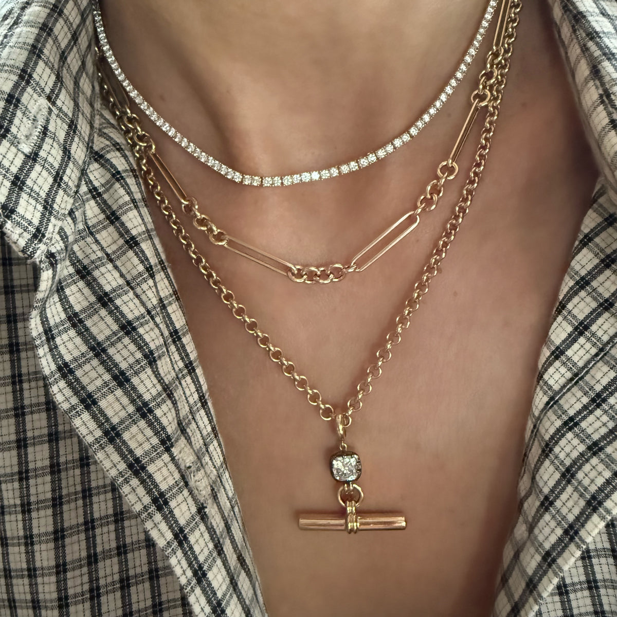 14KT Gold Slim Multi Link Charm Chain Necklace