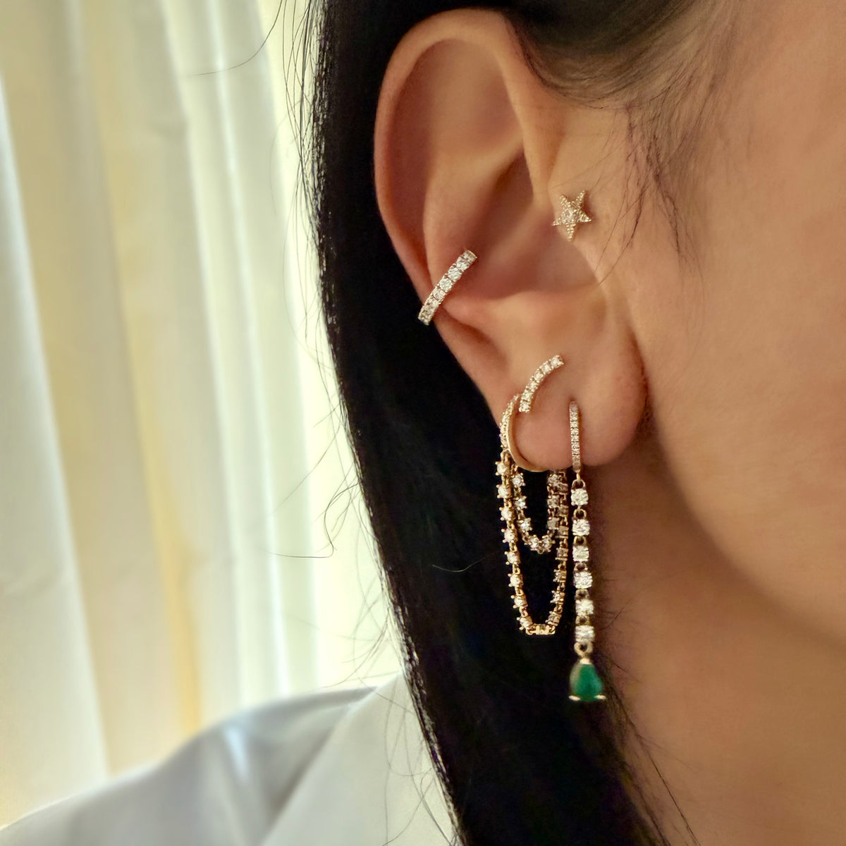 14KT Gold Full Cut Diamond Ear Cuff Earrings