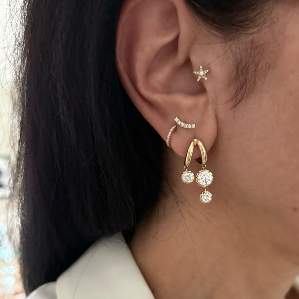14KT Gold 3ct Lab Diamond Double Hoop Earrings