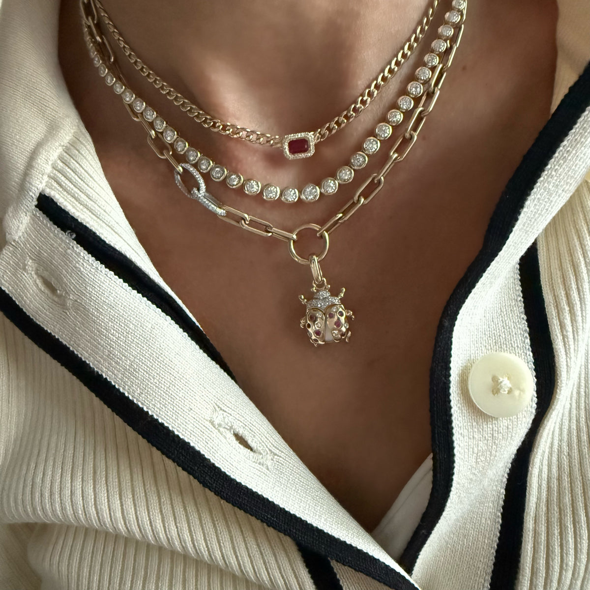 14KT Gold Diamond Lady Bug Pendant Charm