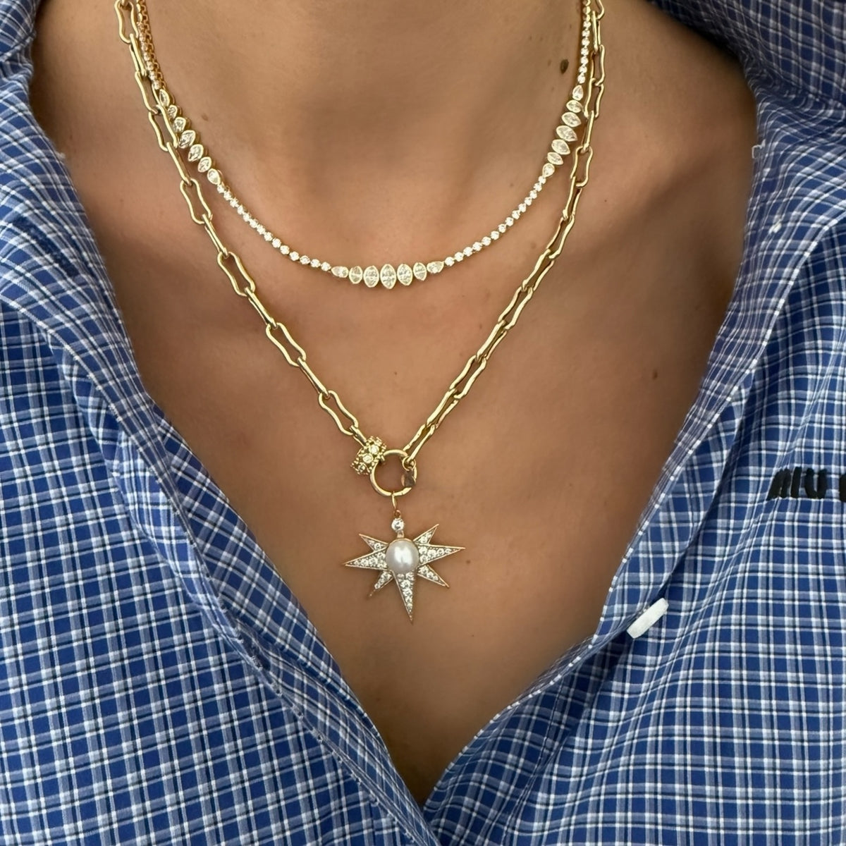 14KT Gold Diamond Perle Pendant Charm