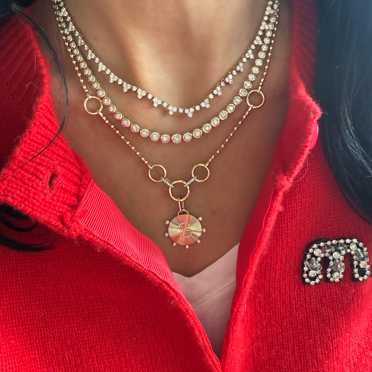 14KT Gold Diamond Grand Cluster Drop Necklace Luxe