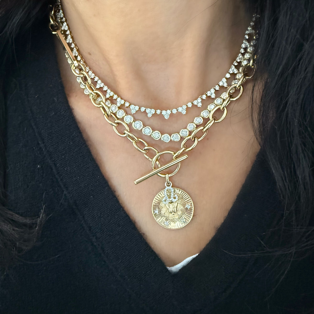 14KT Gold Diamond Grand Cluster Drop Necklace Luxe