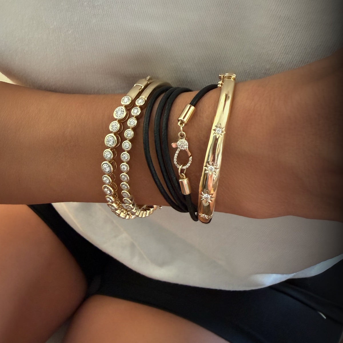 14KT Gold Diamond Long Leather Cord Chain Necklace