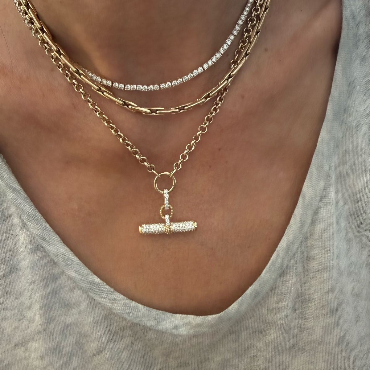 14KT Gold Diamond Luxe Toggle Bar Pendant Charm