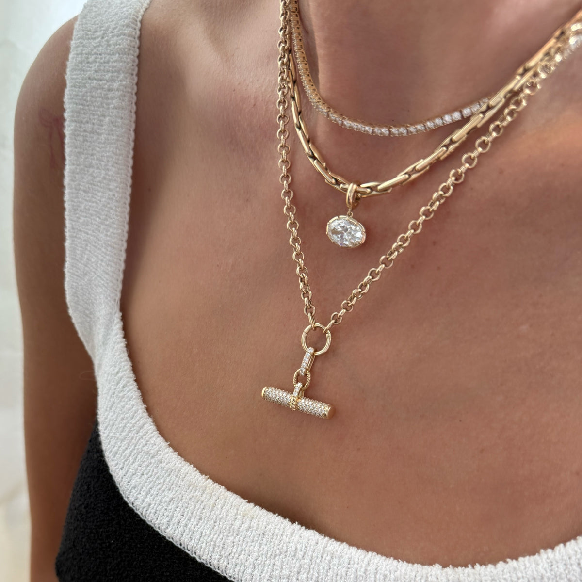 14KT Gold Rolo Charm Chain Necklace With Connector