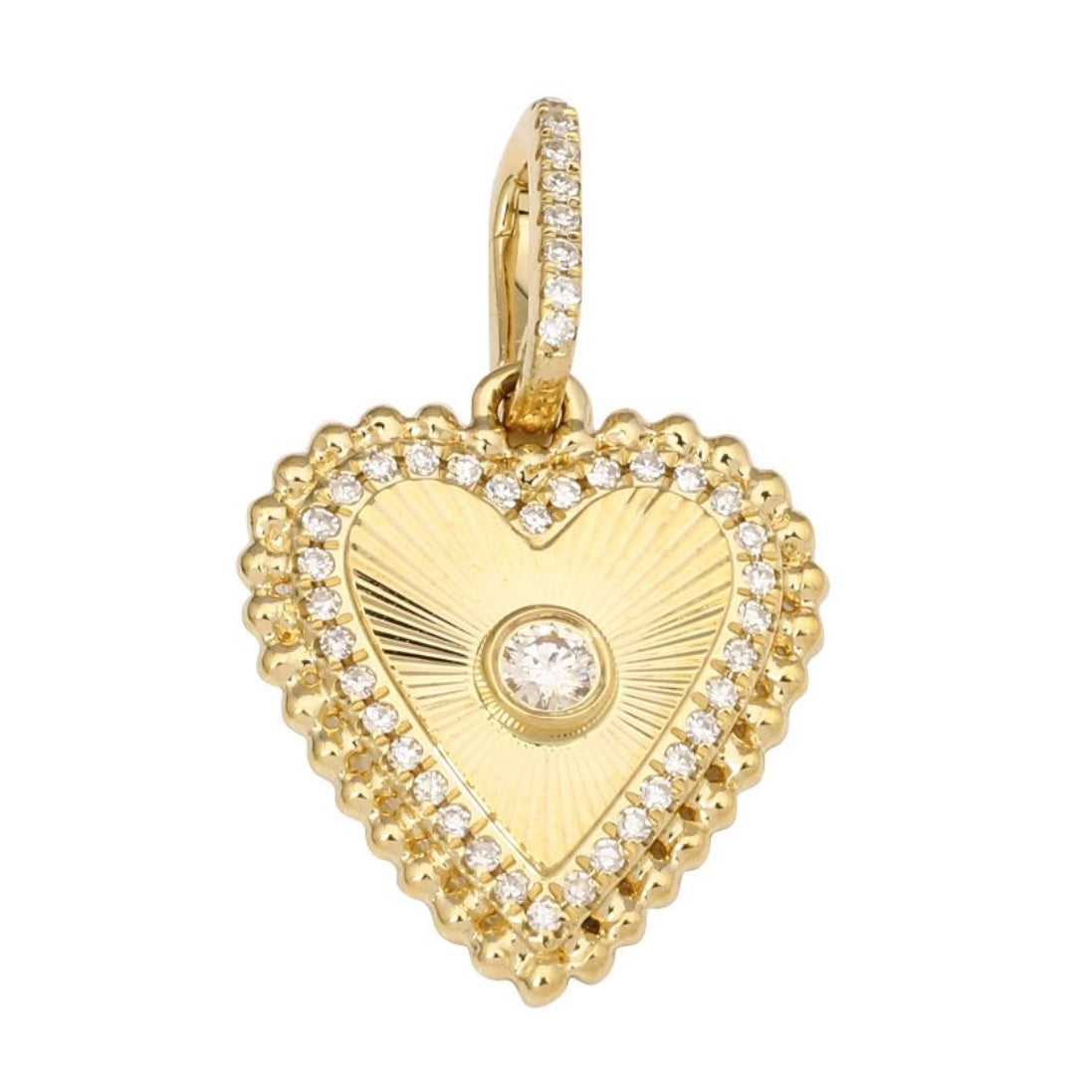 14KT Gold Diamond Fluted Mini Heart Pendant Charm