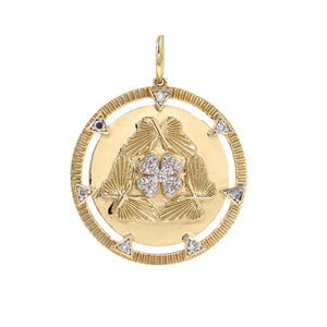 14KT Gold Diamond Butterflies on Disk Pendant Charm