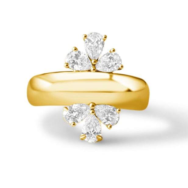 14KT Gold  Pear Cut Diamond Fleur Ring