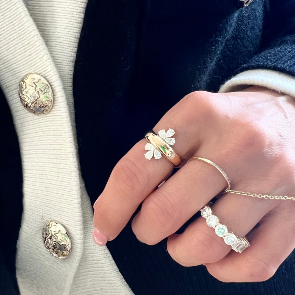 14KT Gold  Pear Cut Diamond Fleur Ring