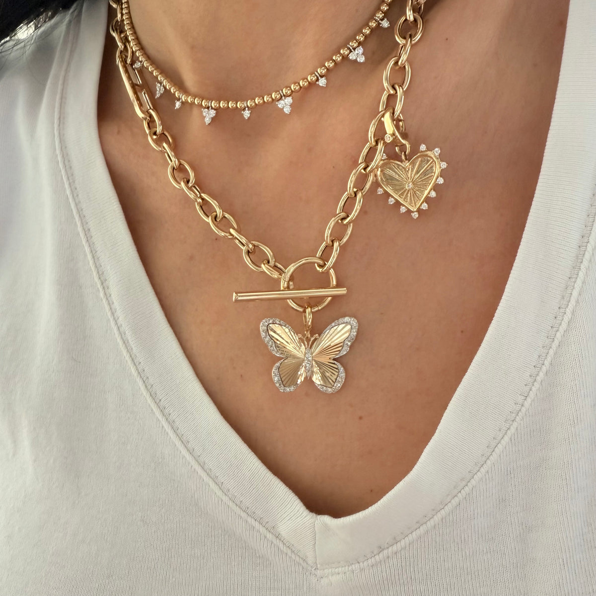 14KT Gold Diamond Large Butterfly Pendant Charm
