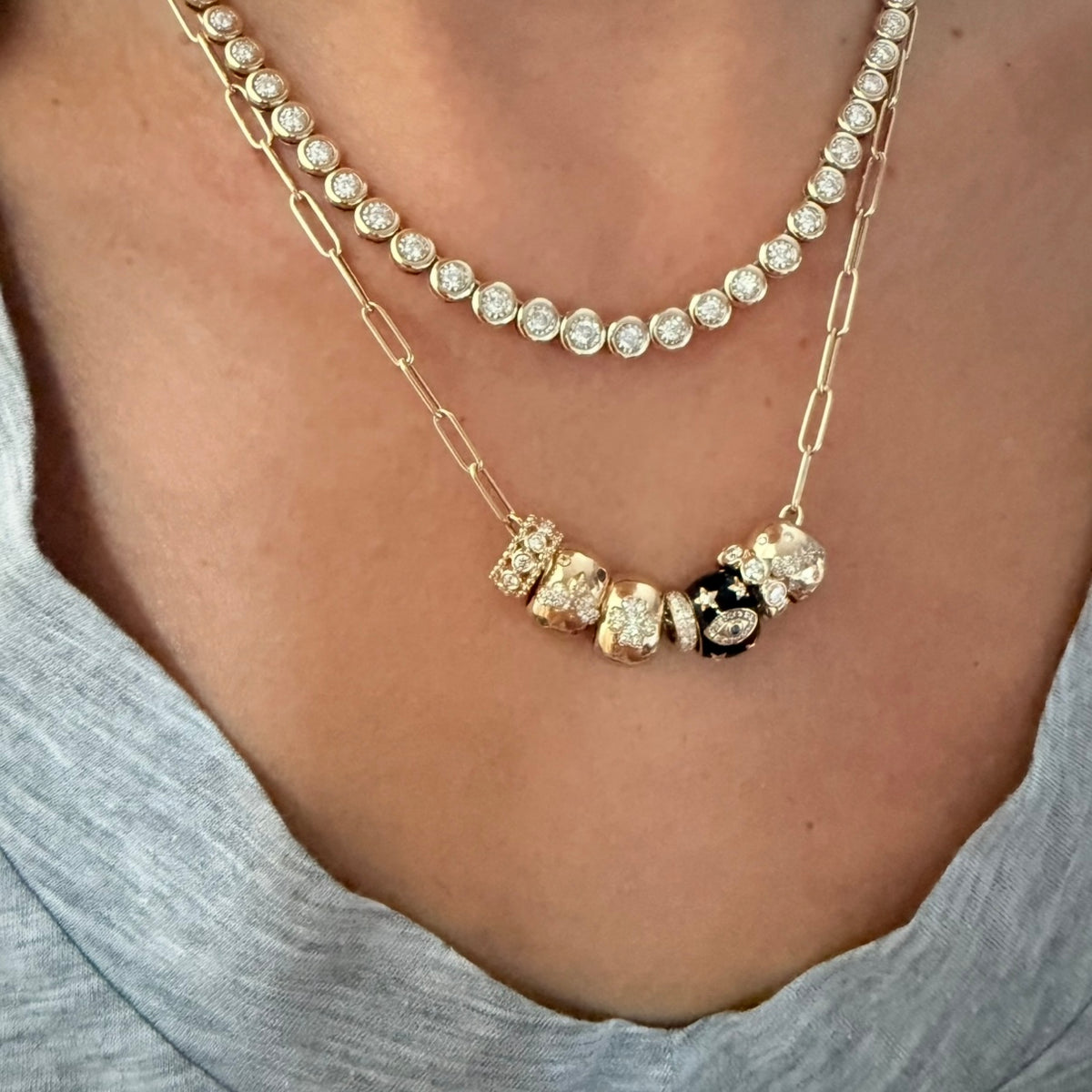 14KT Gold Diamond Bezel Set Bead