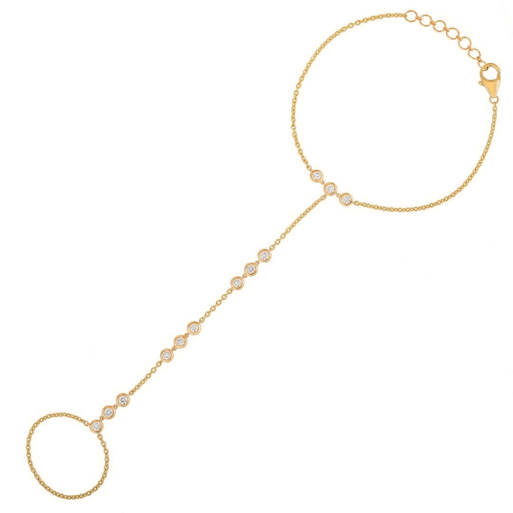 14KT Gold Bezel Cut Diamond Luxe Finger Bracelet Hand Chain
