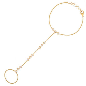 14KT Gold Bezel Cut Diamond Luxe Finger Bracelet Hand Chain