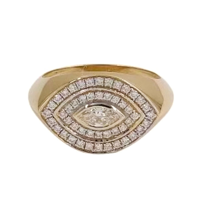 14KT Gold Marquise Diamond Evil Eye Pinky Ring