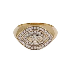 14KT Gold Marquise Diamond Evil Eye Pinky Ring