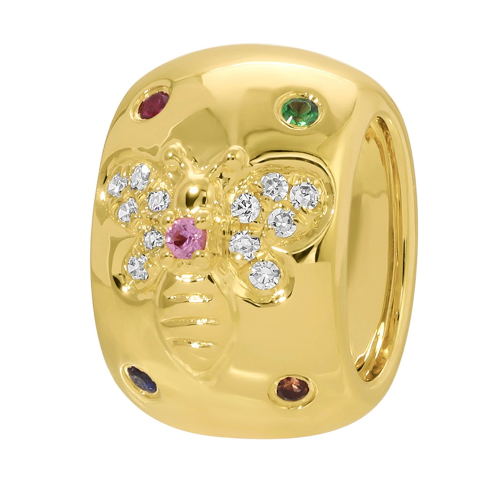 14KT Gold Diamond Gemstone Bee Bead