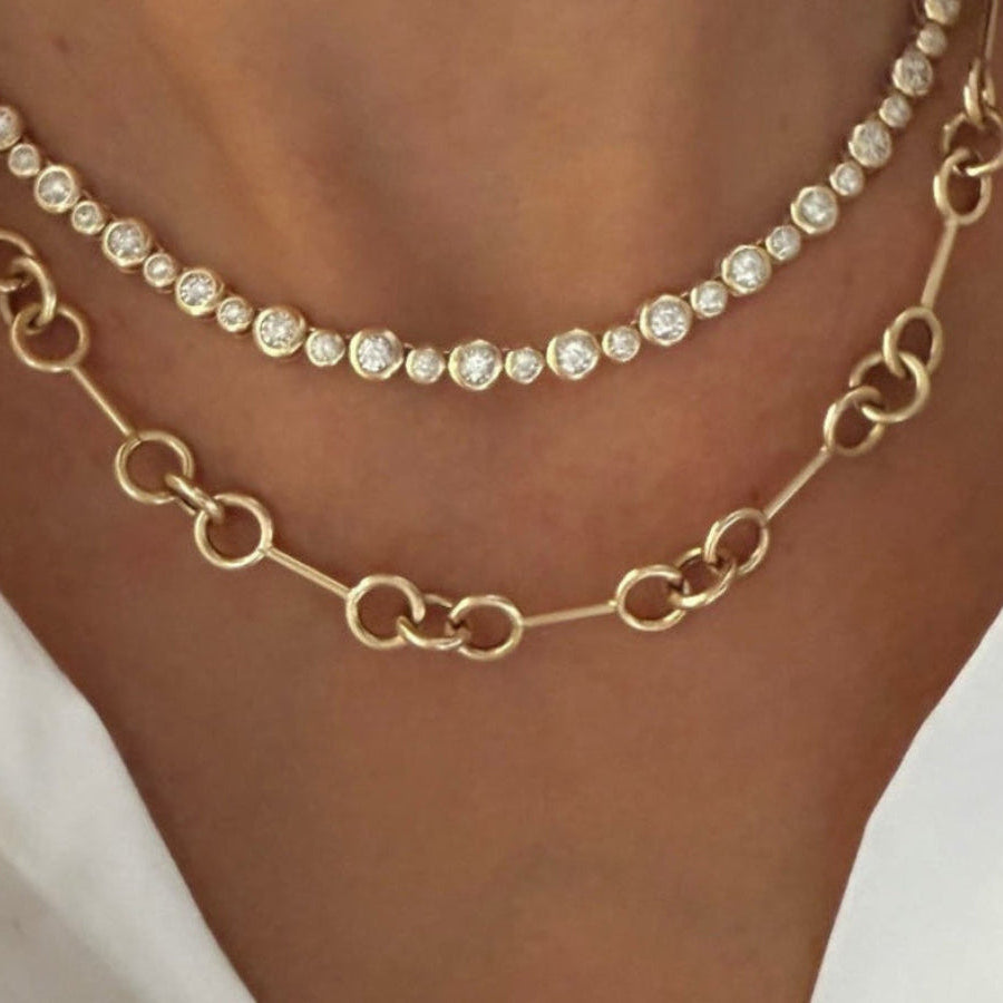 diamond bubble tennis necklace and bone link chain necklace 