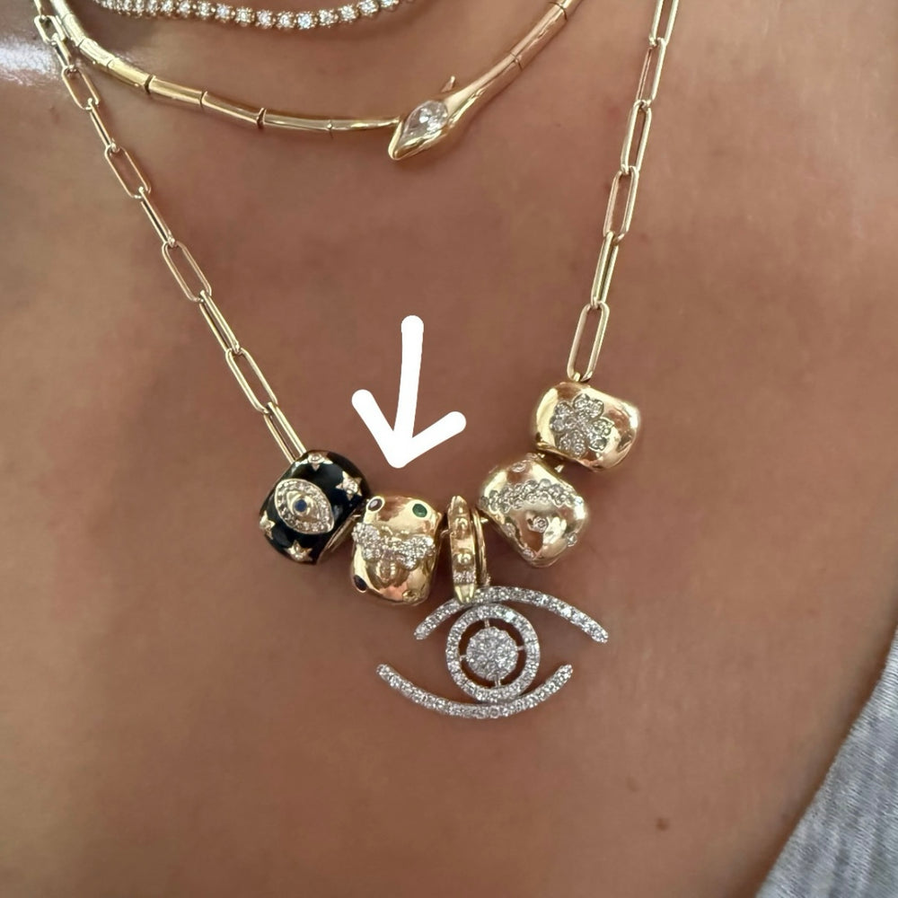 14KT Gold Diamond Gemstone Bee Bead