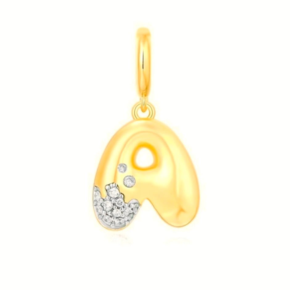 14KT Gold Diamond Puffy Initial Pendant Charm