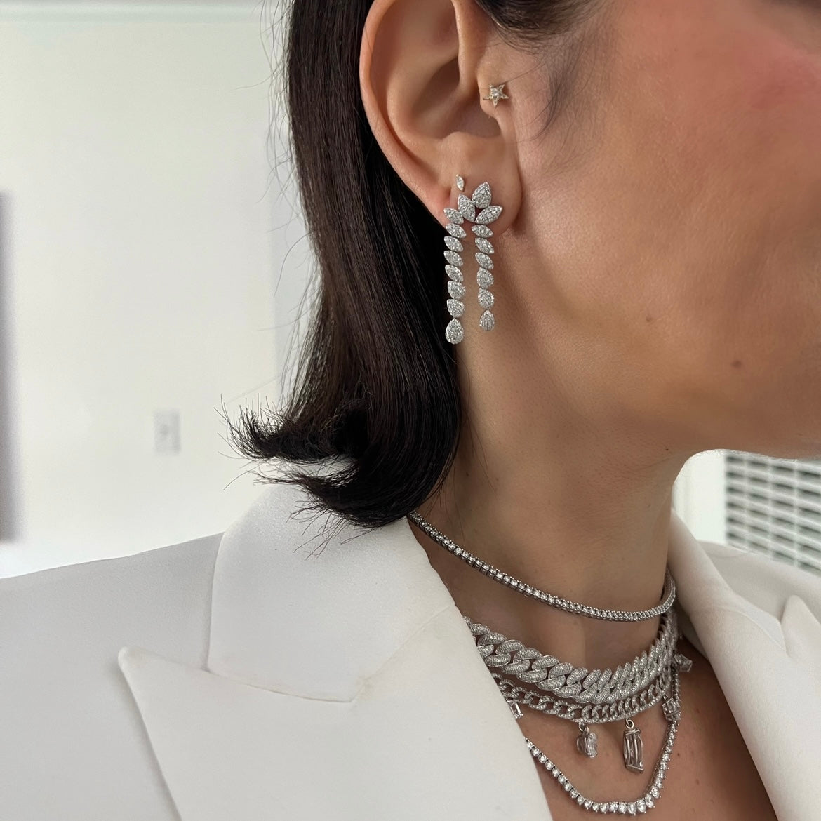 14KT Gold Diamond Adela Statement Drop Earrings