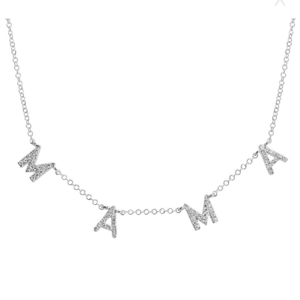 14KT Gold Diamond Dangling MAMA Necklace