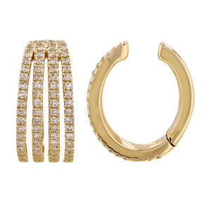 14KT Gold Four Row Diamond Cuff Earrings