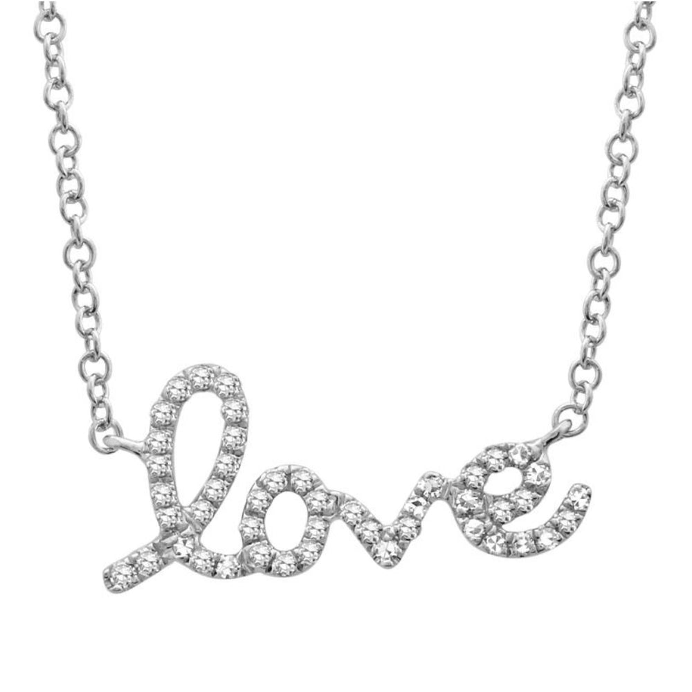 14KT Gold Diamond Small Script Love Necklace