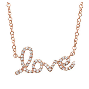 14KT Gold Diamond Small Script Love Necklace