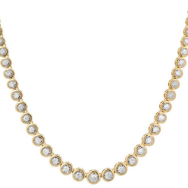 14KT Gold Diamond The Line Bezel Set Tennis Necklace Classic