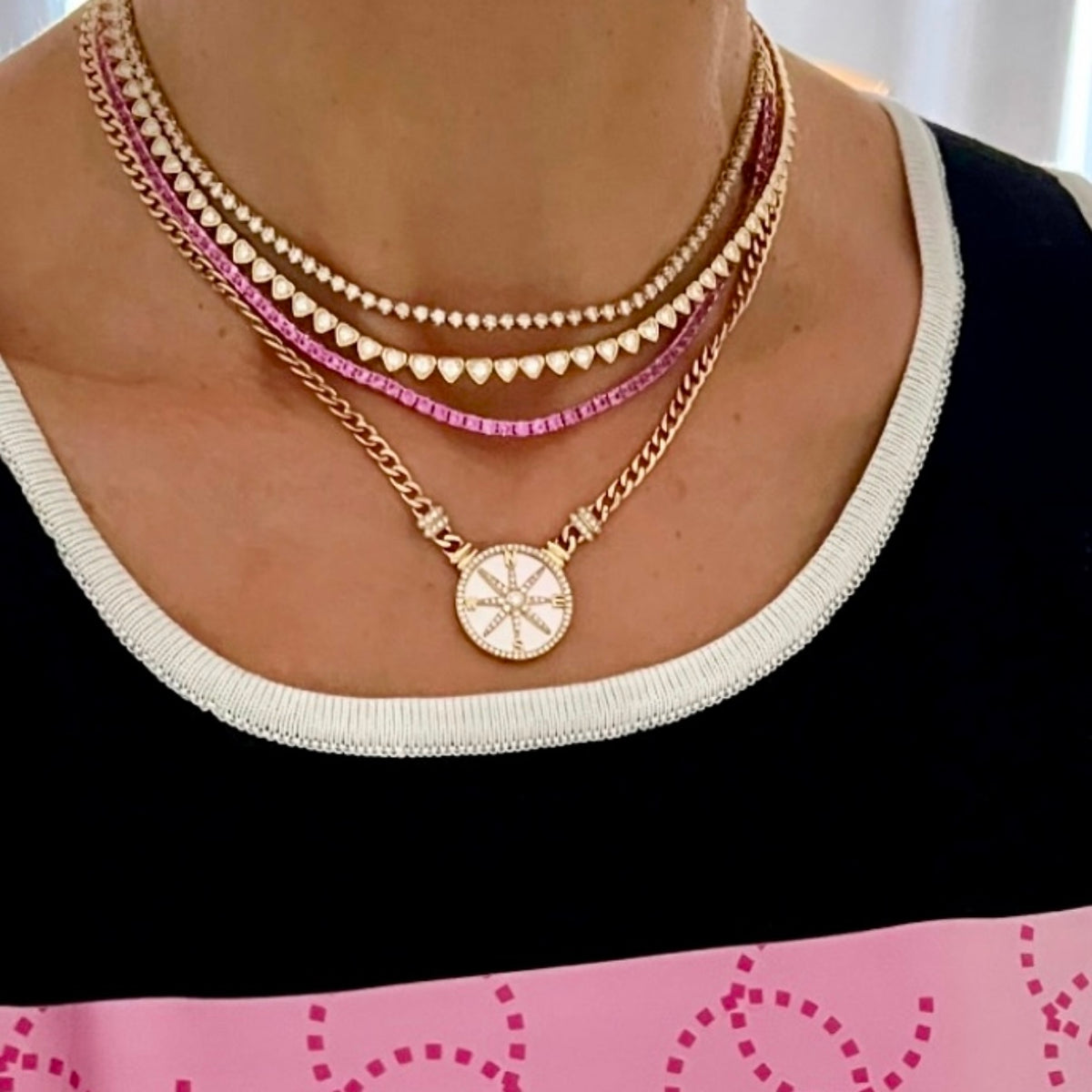 14KT Gold Pink Sapphire Signature Tennis Necklace