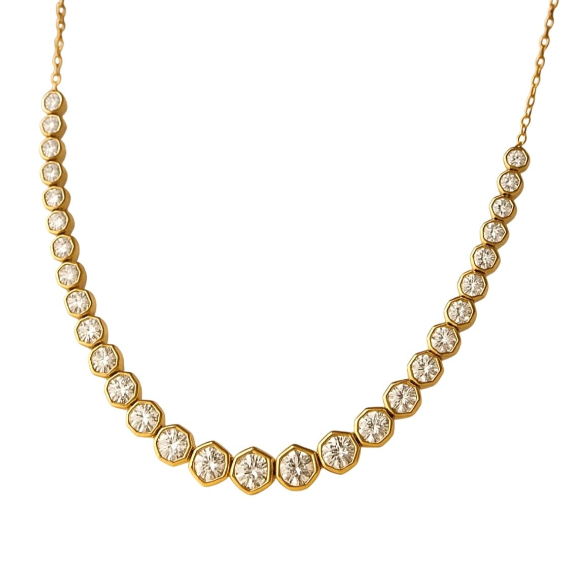 14KT Gold Diamond The Line Hexagon Tennis Necklace