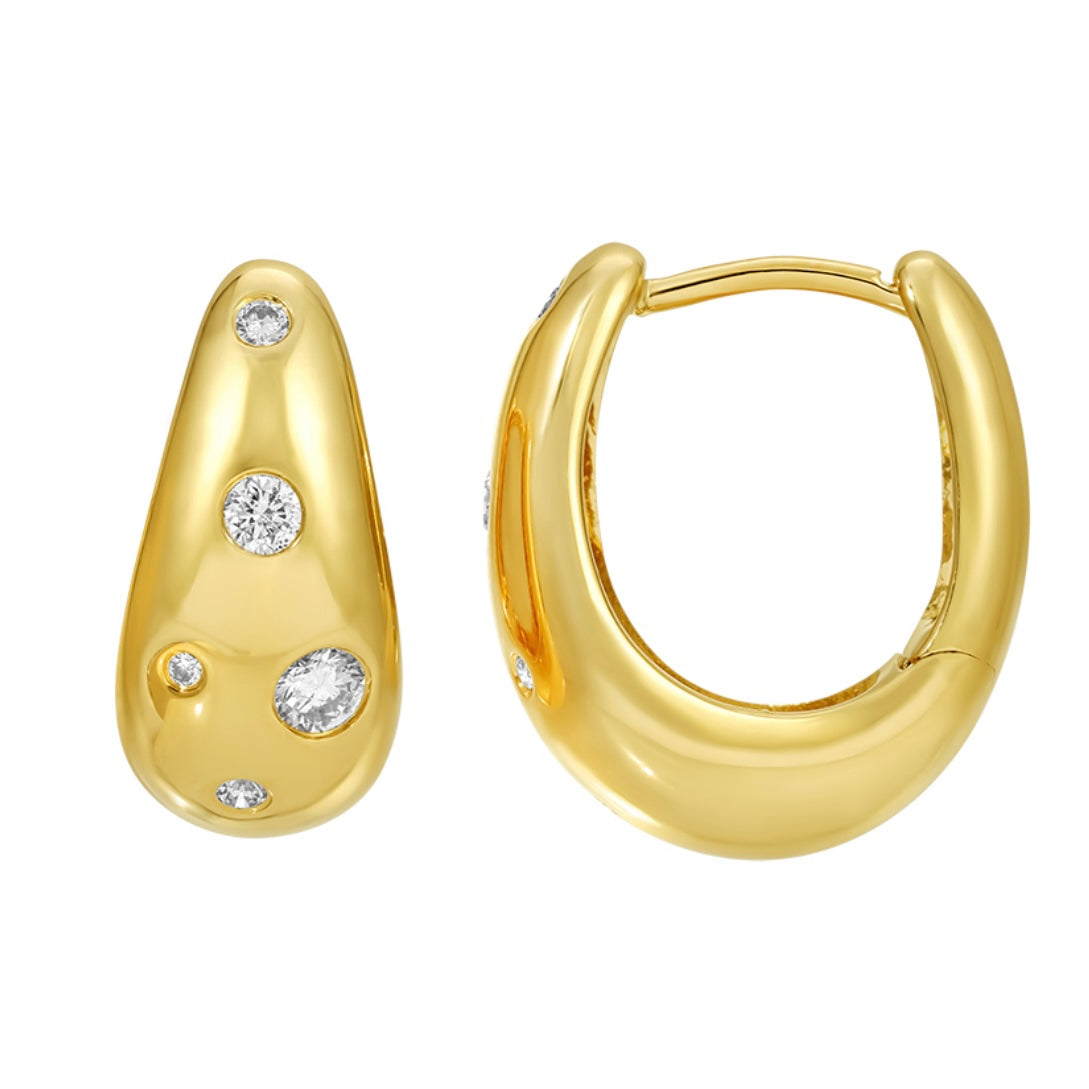 14KT Gold Inlay Diamond Maeve Oval Drop Earrings
