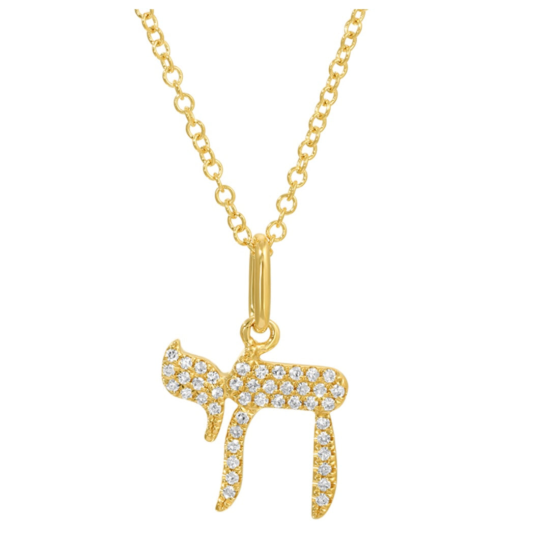 14KT Gold Diamond Chai Symbol Necklace